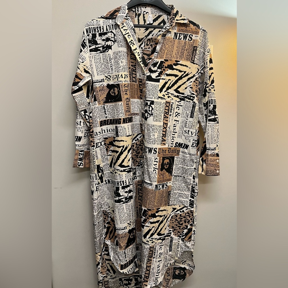 Live 4 Truth Newspaper Print Button Down Dress